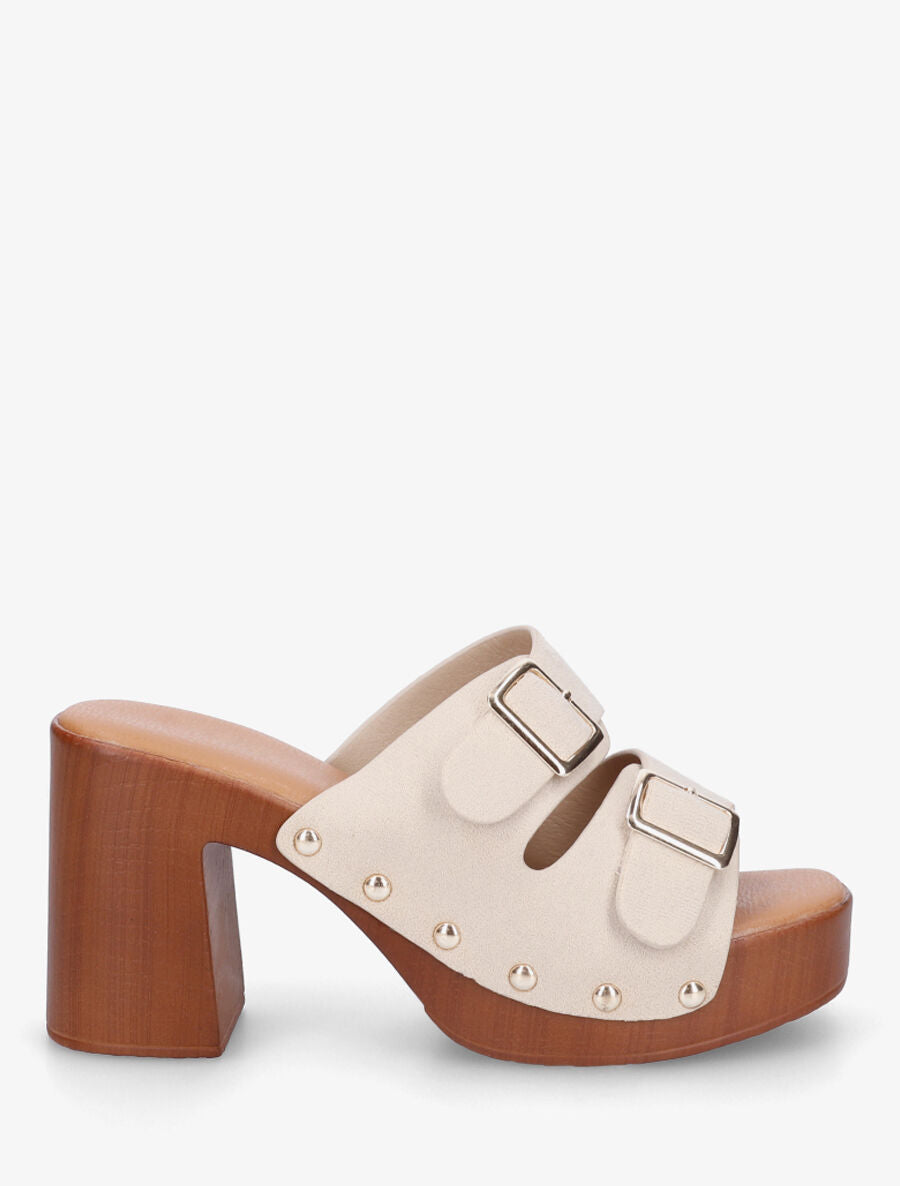 Mules style sabot à double brides à boucle - Beige - 1