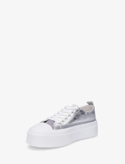 Sneakers nacrées à empiècement métal - Argent - 3