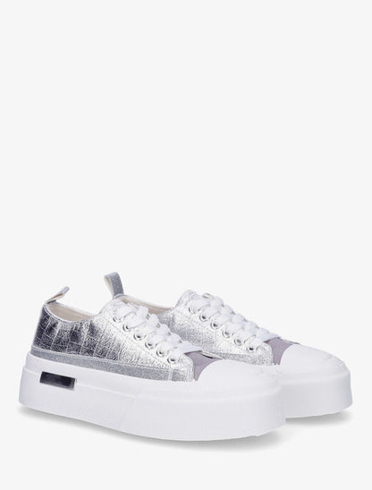 Sneakers nacrées à empiècement métal - Argent - 4