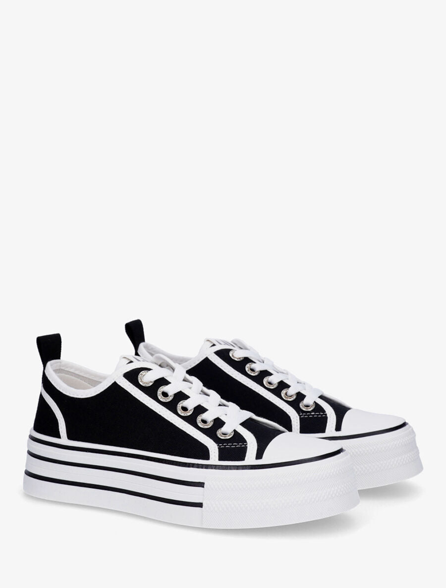 Sneakers à plateforme et œillets strassés - Noir - 4