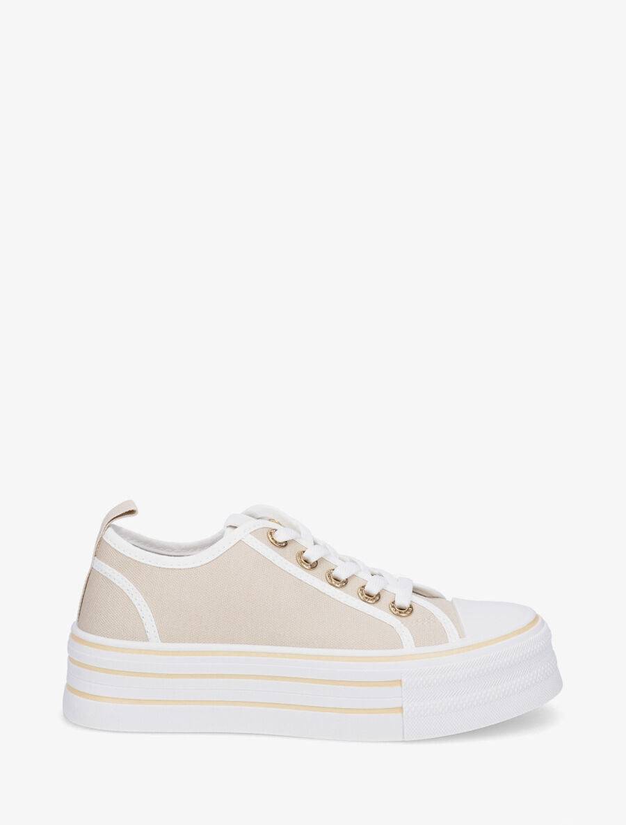 Sneakers à plateforme et œillets strassés - Beige - 1