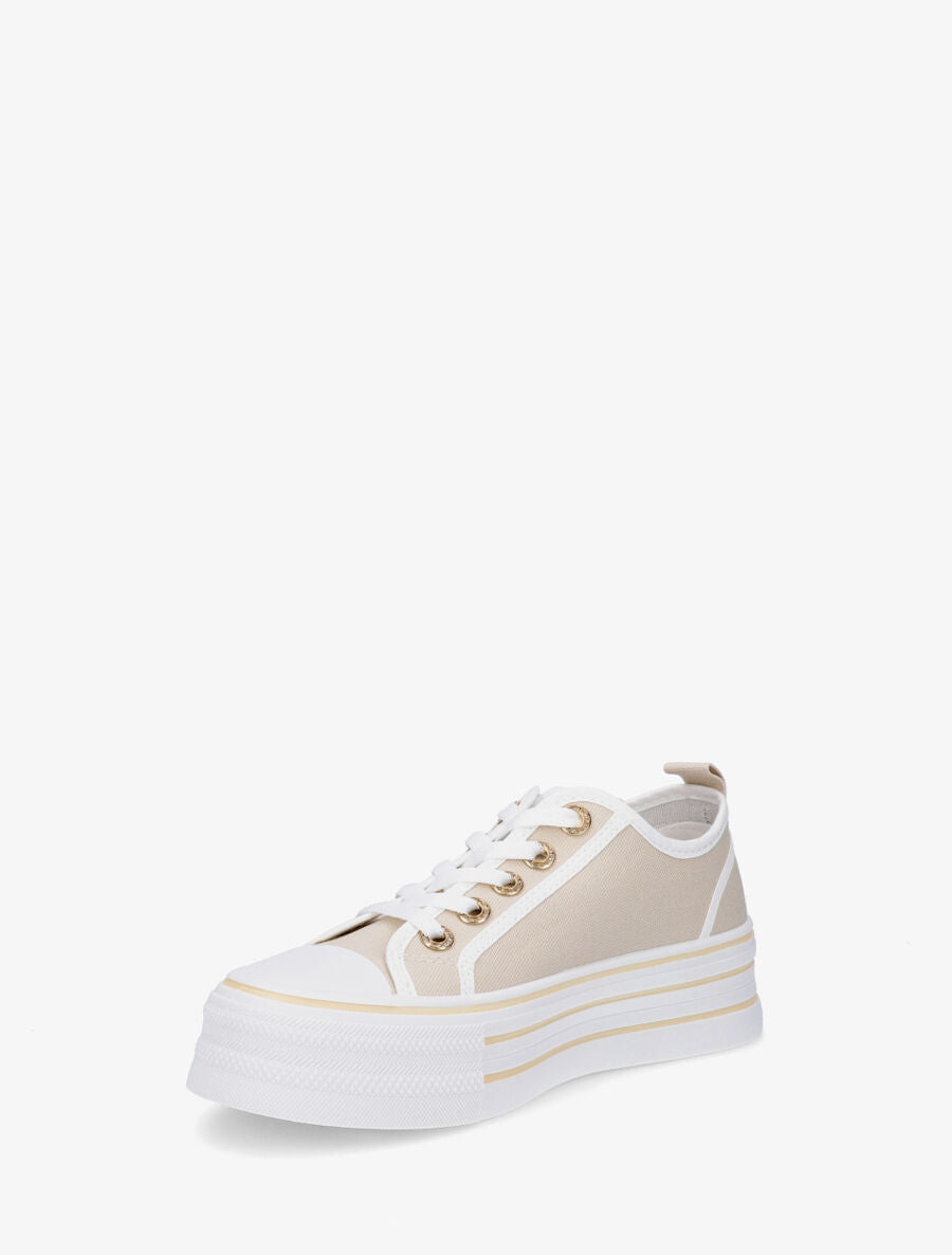 Sneakers à plateforme et œillets strassés - Beige - 3