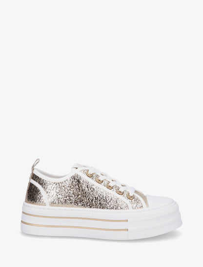 Sneakers à plateforme et œillets strassés - Or - 5