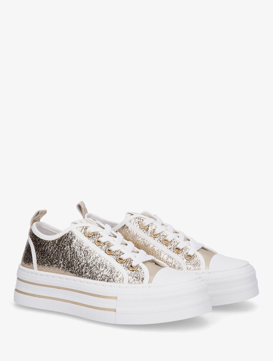 Sneakers à plateforme et œillets strassés - Or - 4