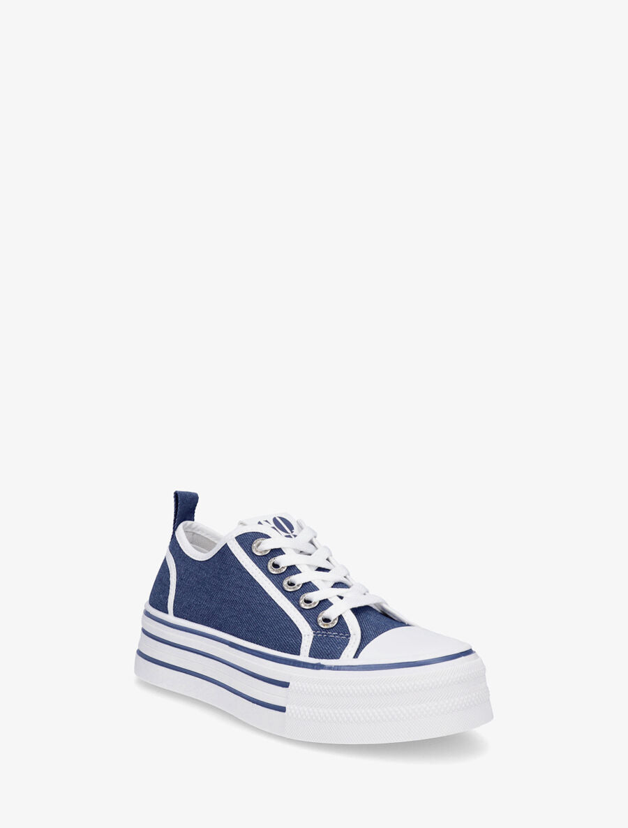 Sneakers à plateforme et œillets strassés - Bleu - 2