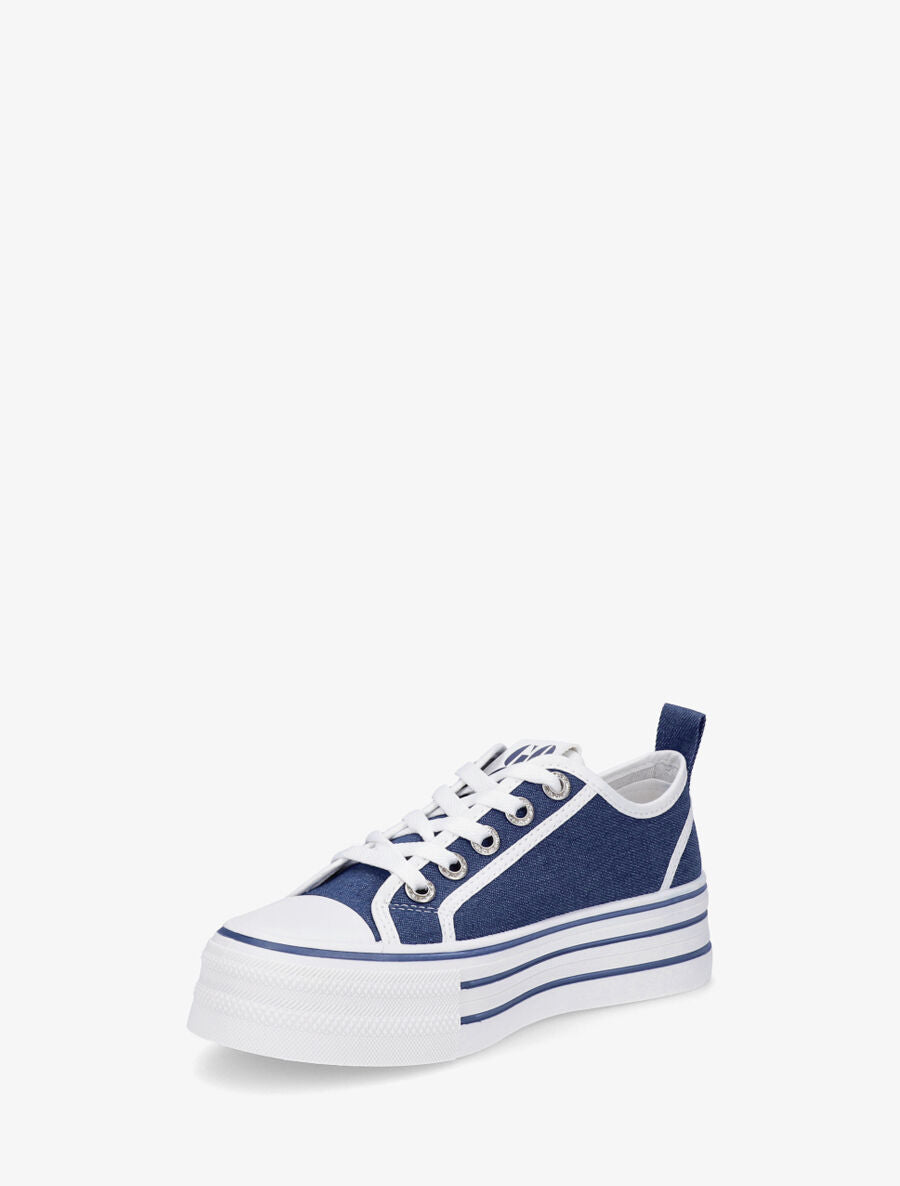 Sneakers à plateforme et œillets strassés - Bleu - 3