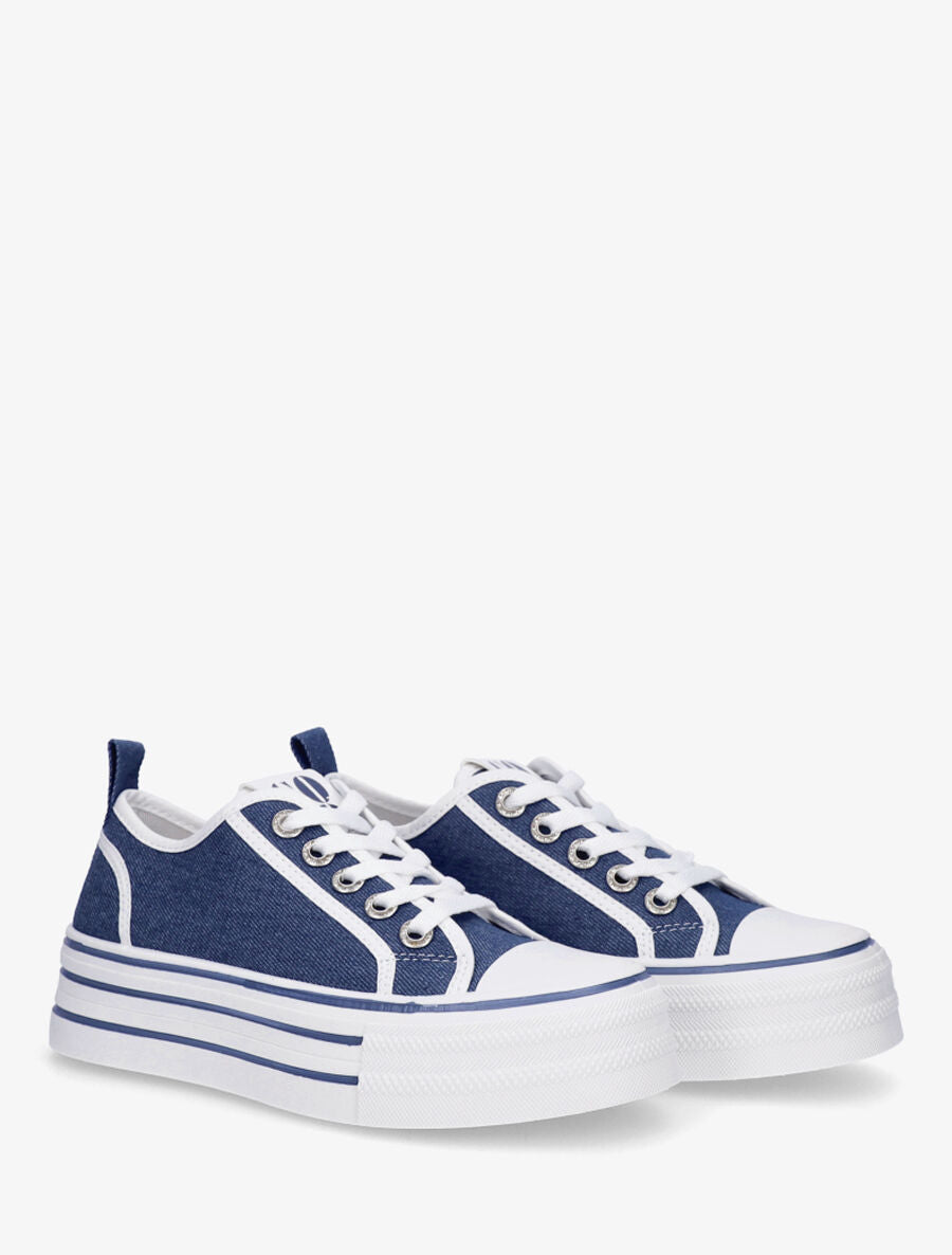 Sneakers à plateforme et œillets strassés - Bleu - 4