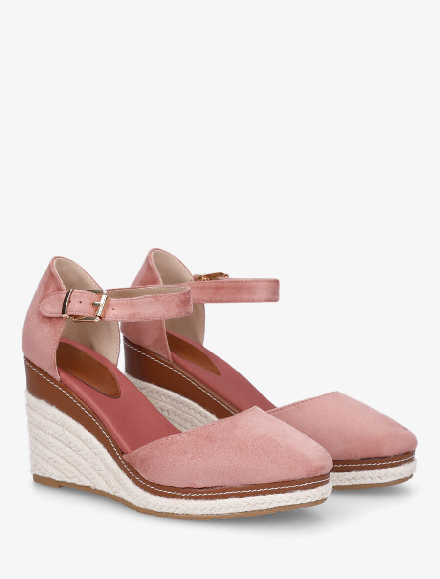 Sandales en suédine à talon compensé - Vieux rose - 4