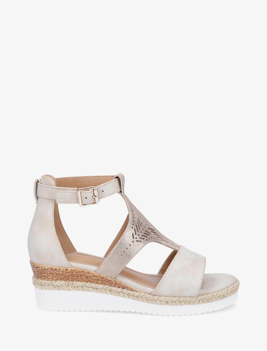 Sandales compensées à ganse irisée ajourée - Beige - 1