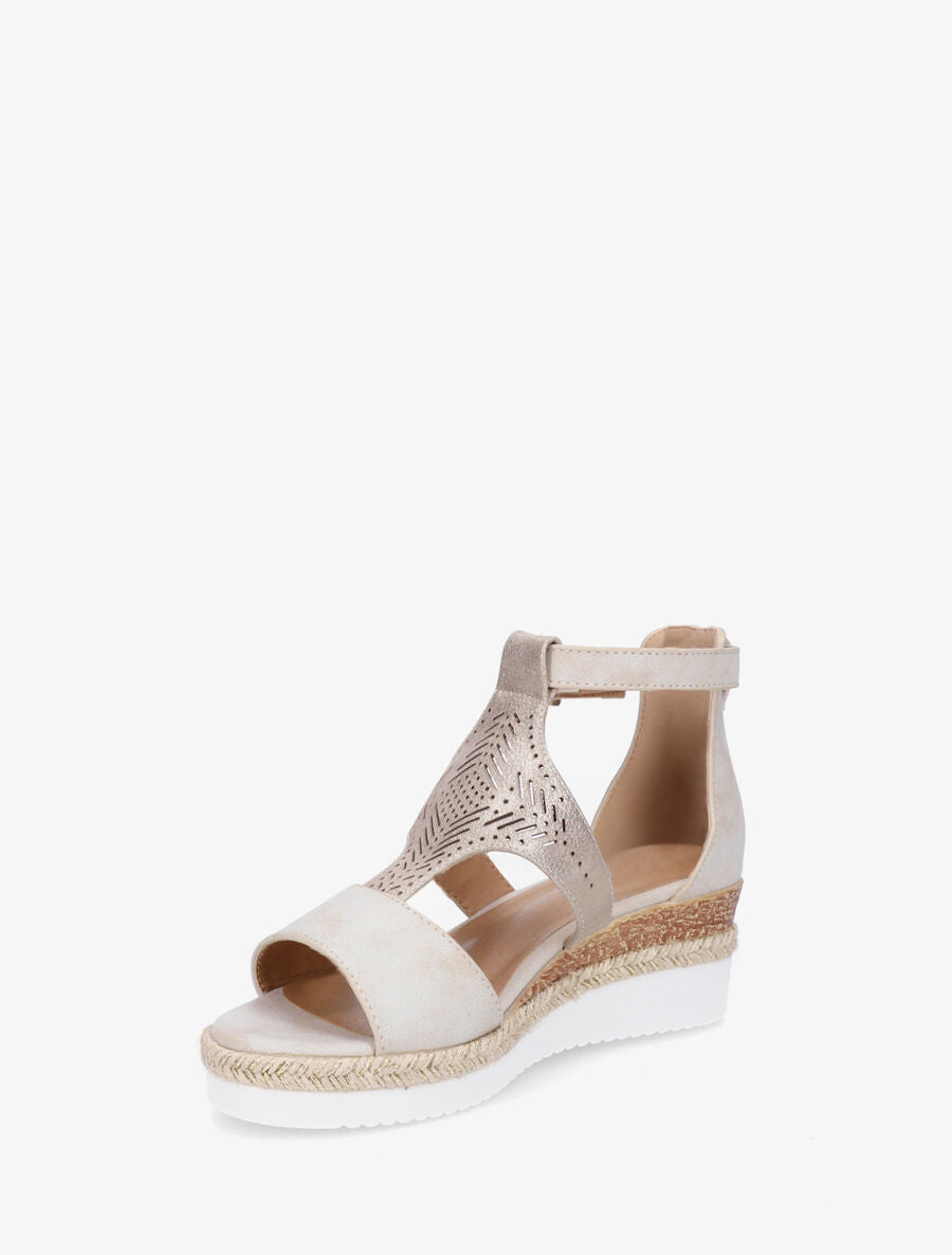 Sandales compensées à ganse irisée ajourée - Beige - 3