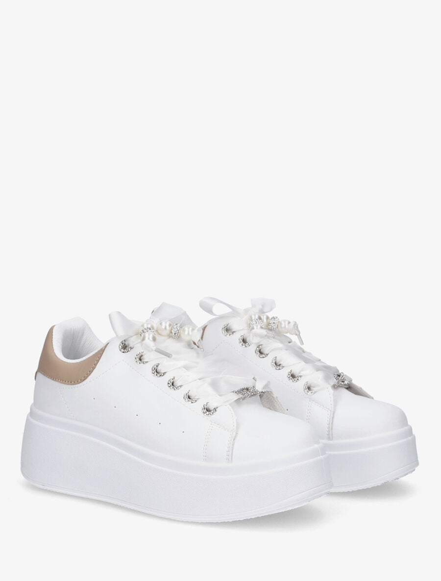 Sneakers à plateforme et strass - Taupe - 4