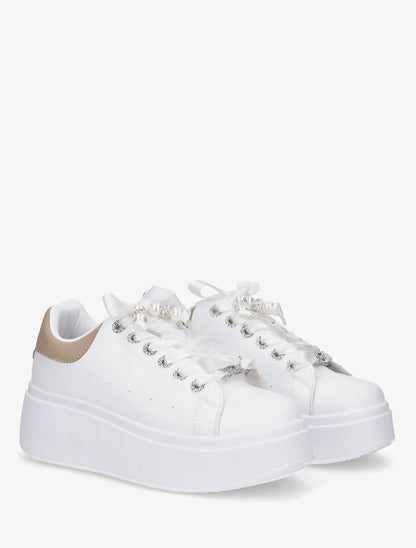 Sneakers à plateforme et strass - Taupe - 4