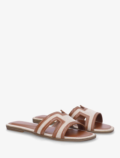 Claquettes en simili à motif damier - Camel - 4