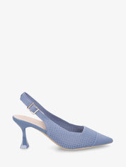 Escarpins pointus en maille à talon talus - Bleu - 1