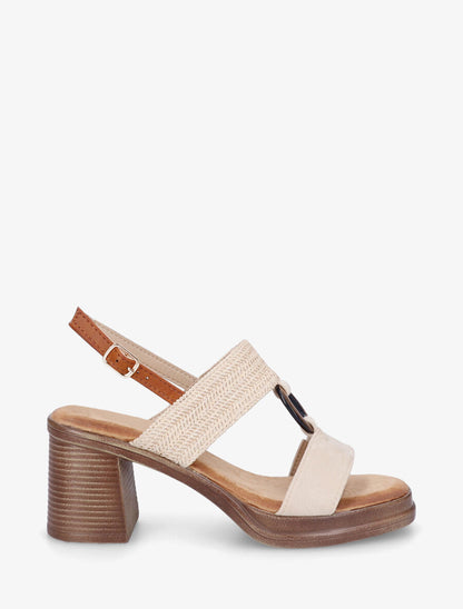 Sandales bimatière à talon - Beige - 1