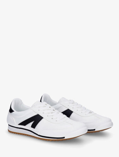 Sneakers en simili à languette texturée - Blanc - 4