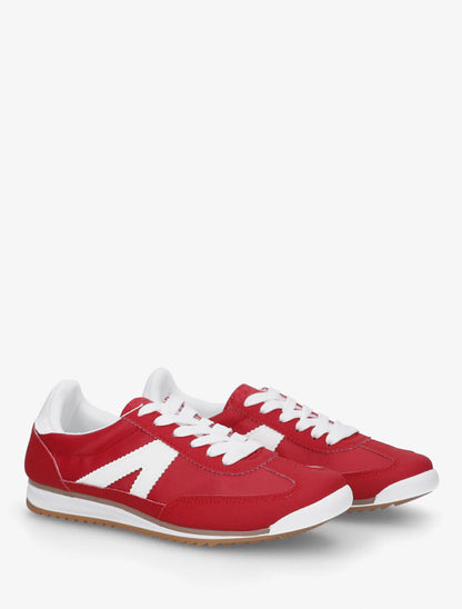 Sneakers en simili à languette texturée - Rouge - 4