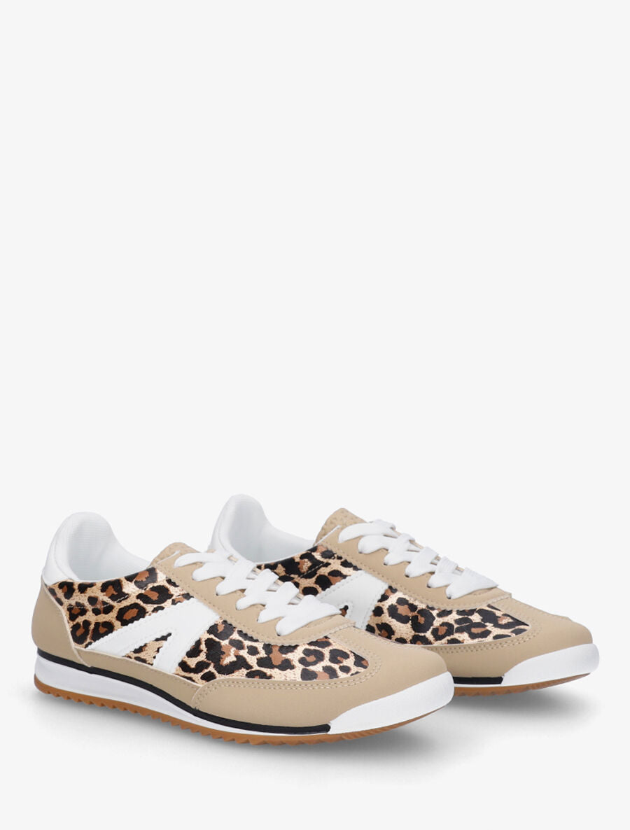 Sneakers en simili à languette texturée - Taupe - 4
