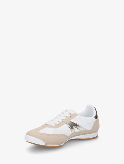 Sneakers en simili à languette texturée - Beige - 3