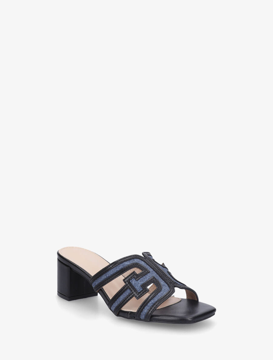 Mules bimatière à talon - Noir - 2