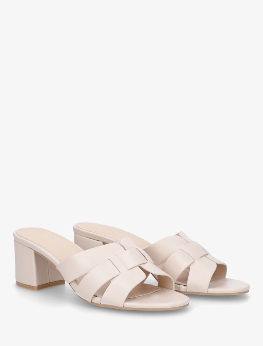 Mules en simili à talon - Beige - 4