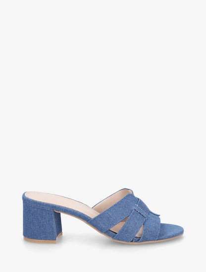 Mules en simili à talon - Bleu - 1