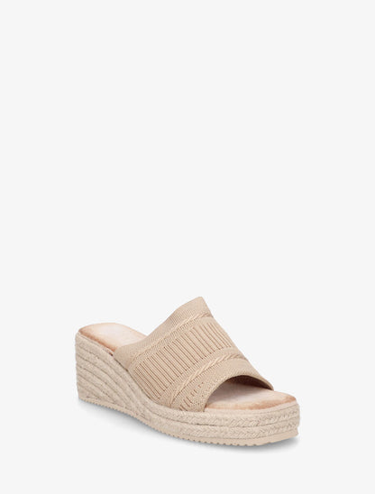 Mules compensées en raphia tressé - Taupe - 2