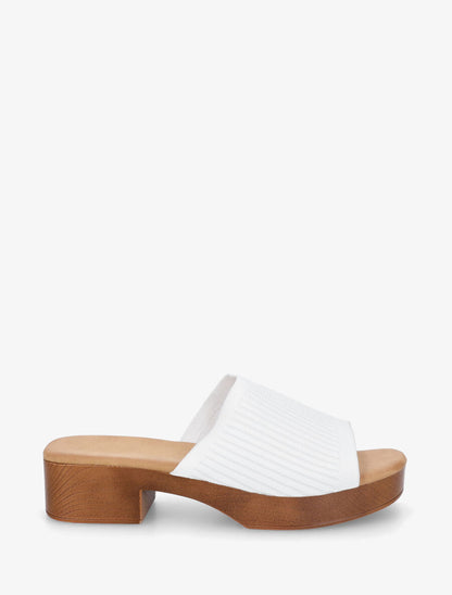 Mules à ganse en maille et talon effet bois - Blanc - 1