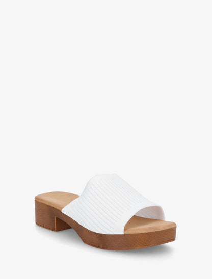 Mules à ganse en maille et talon effet bois - Blanc - 2