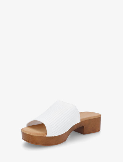 Mules à ganse en maille et talon effet bois - Blanc - 3