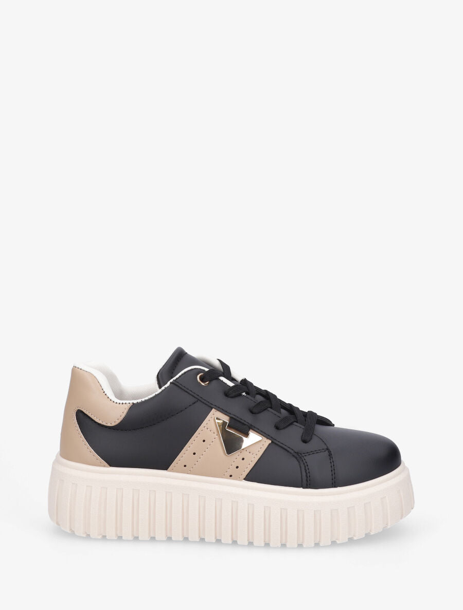 Sneakers à plateforme striée en simili - Noir - 5