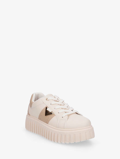 Sneakers à plateforme striée en simili - Beige - 2