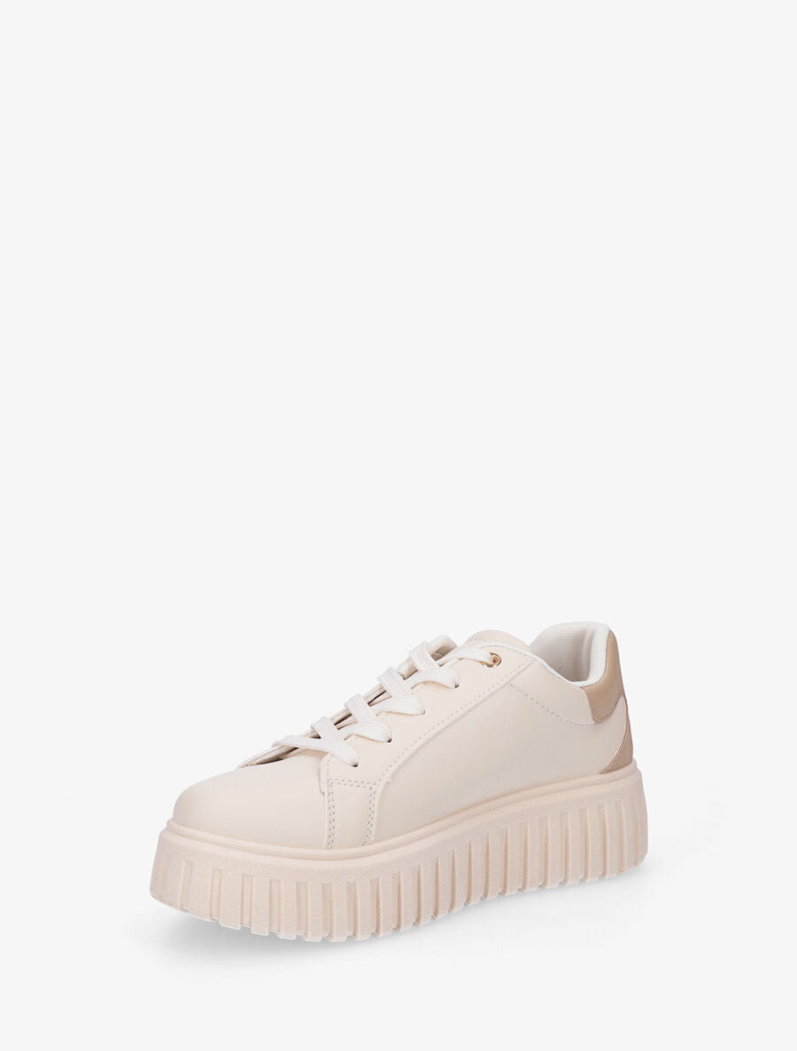 Sneakers à plateforme striée en simili - Beige - 3