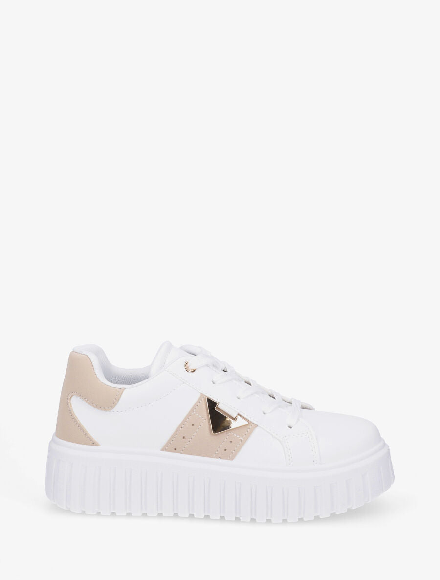 Sneakers à plateforme striée en simili - Blanc - 5