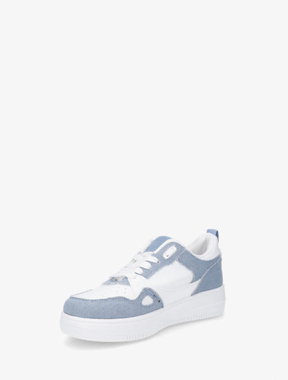 Baskets bicolore en simili et tissu - Bleu denim - 3