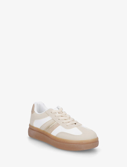 Sneakers en simili à semelle en caoutchouc - Beige - 2