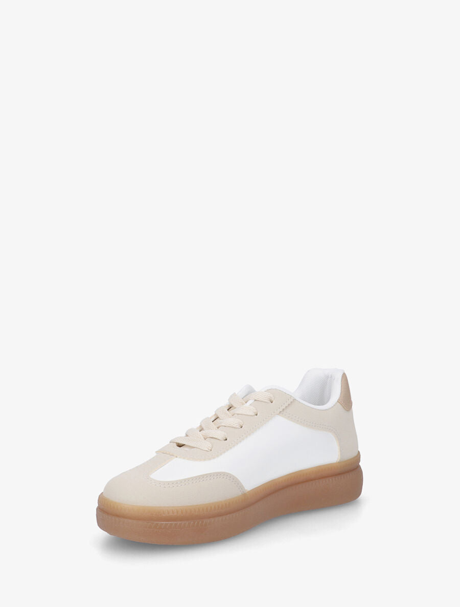 Sneakers en simili à semelle en caoutchouc - Beige - 3