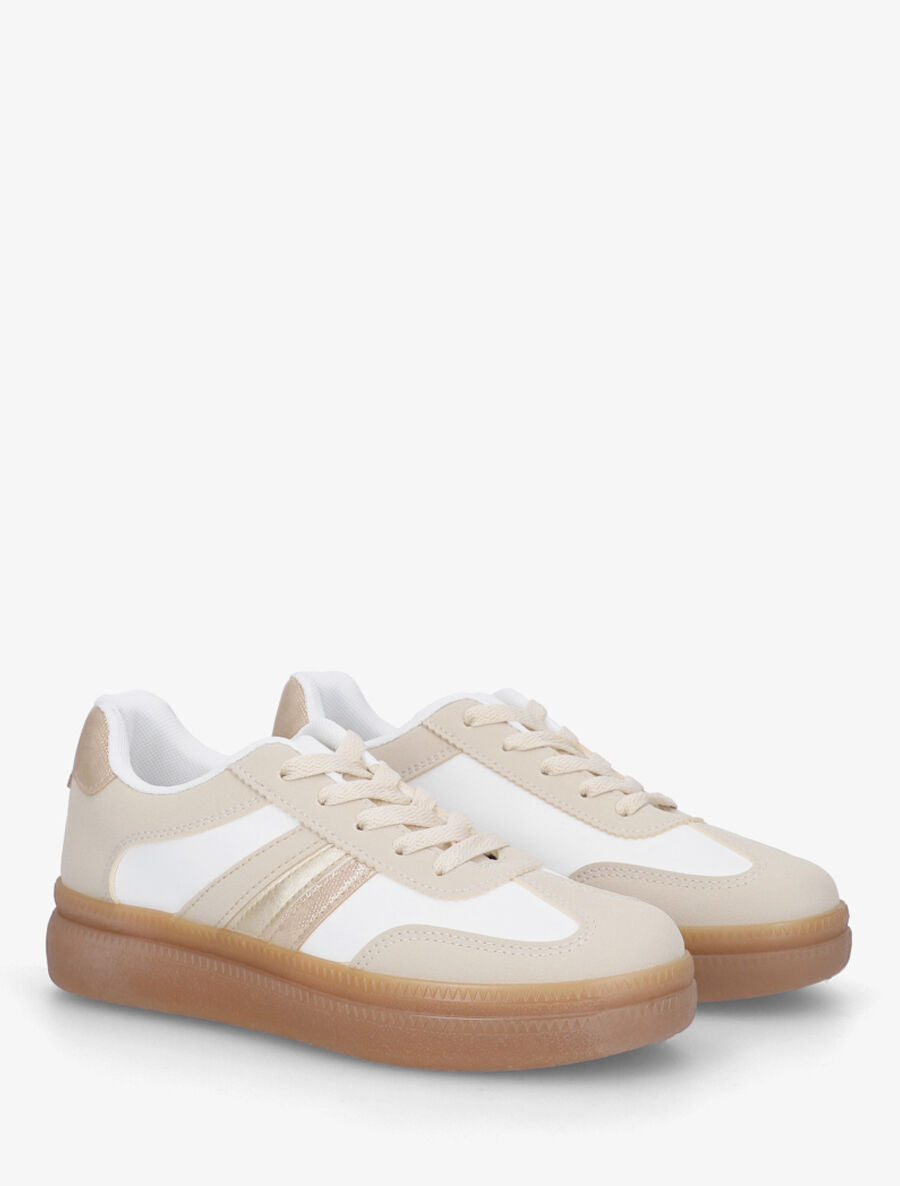 Sneakers en simili à semelle en caoutchouc - Beige - 4