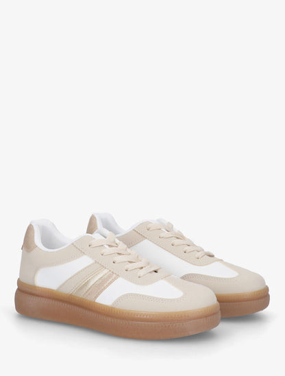 Sneakers en simili à semelle en caoutchouc - Beige - 4