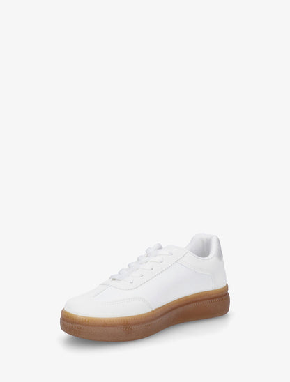 Sneakers en simili à semelle en caoutchouc - Blanc - 3