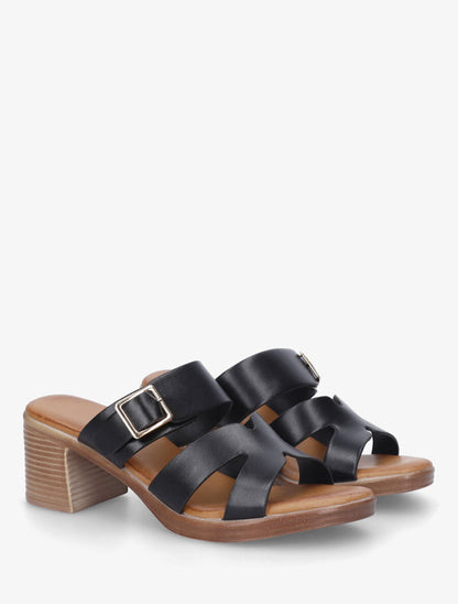 Mules à talon en simili - Noir - 4