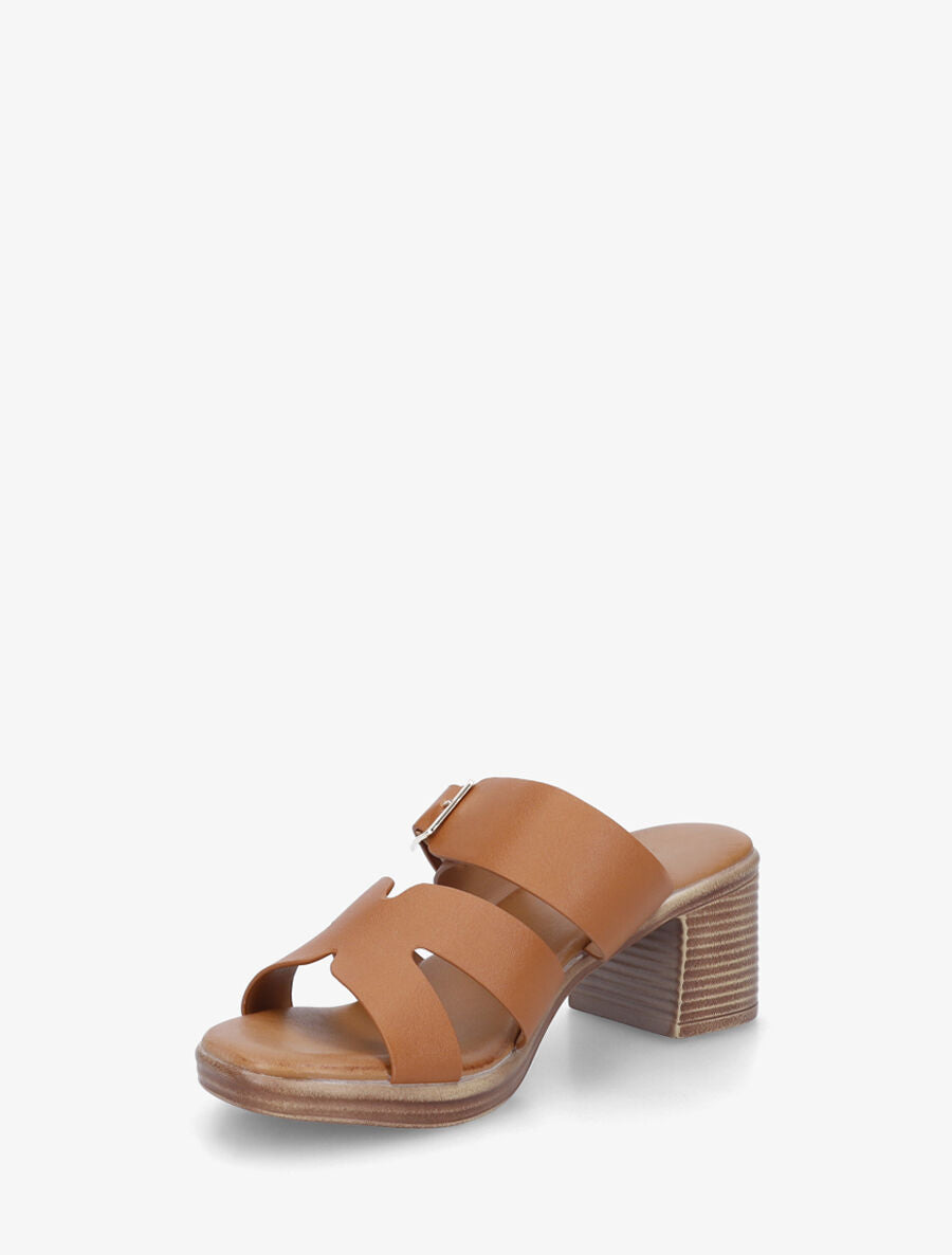 Mules à talon en simili - Camel - 3