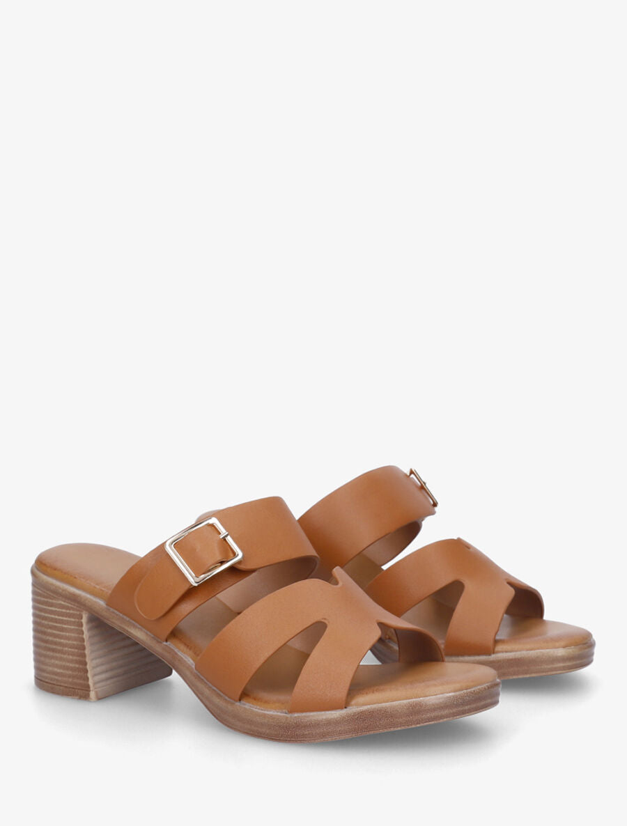 Mules à talon en simili - Camel - 4