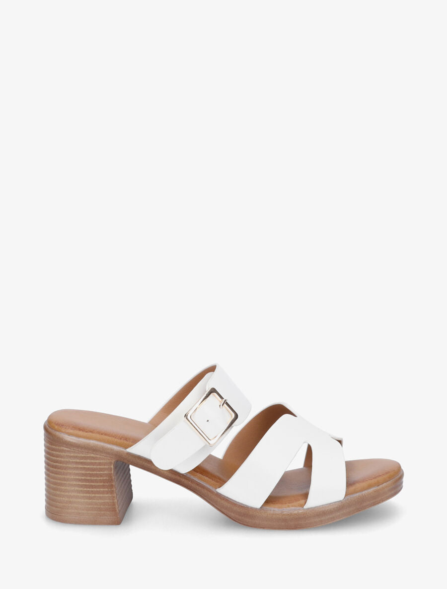 Mules à talon en simili - Blanc - 1