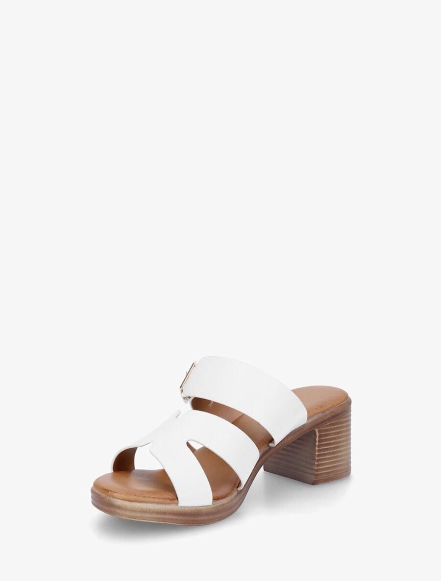 Mules à talon en simili - Blanc - 3