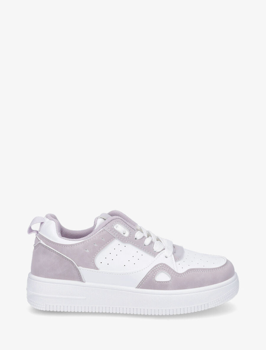Baskets bicolore en simili et suédine - Lilas - 1