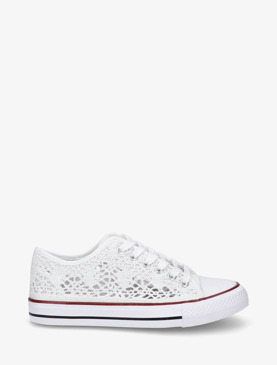 Tennis basses en tissu effet crochet - Blanc - 1
