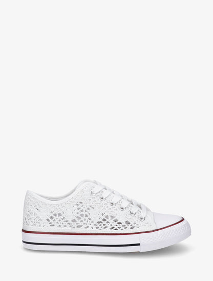 Tennis basses en tissu effet crochet - Blanc - 1