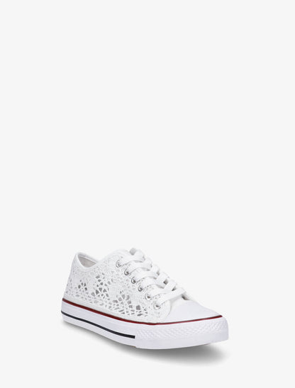 Tennis basses en tissu effet crochet - Blanc - 2