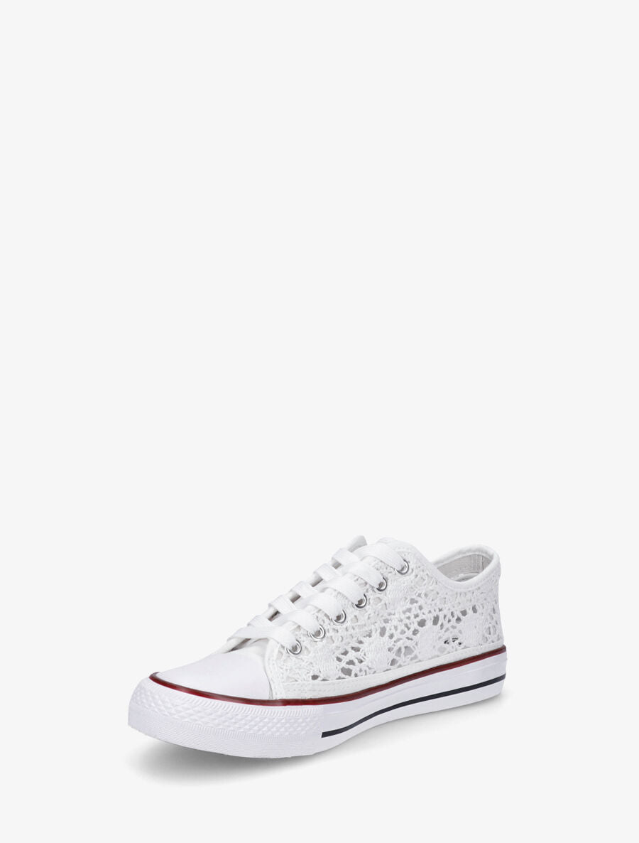 Tennis basses en tissu effet crochet - Blanc - 3